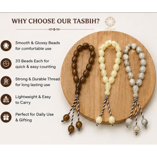 Image of Tasbih Prayer Beads, Smooth and Glossy, Lightweight, Pack of 3 Tasbih combo with 33 smooth beads each, designed for easy zikr, daily prayer, and gifting. Lightweight, durable, and elegant for everyday spiritual use.