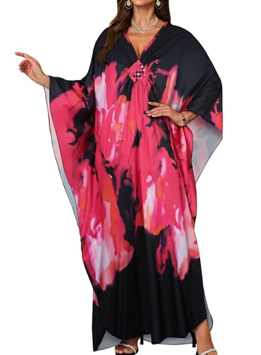 Image of Kaftan Dresses for Women V Neck Caftans Batwing Sleeve Beach Cover Ups | JILUVIN Plus Size Long Floral Print Dress, Loose Fit Maxi Casual Moomoo, Lounge House Mumu Nightgown Summer Vocation 2026
