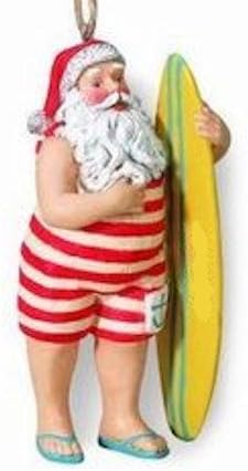 Santa with Surfboard Christmas Ornament