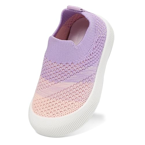 LACOFIA Zapatos Primeros Pasos Niñas Calzado Bebé Zapatillas Transpirable Malla Bebé con Antideslizantes Suela Goma Morado 21/22