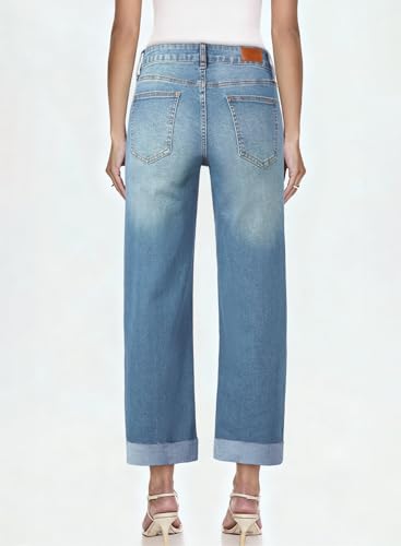 Image of Sidefeel Barrel Jeans for Women High Waisted Wide Leg Baggy Stretchy Trendy Raw Rolled Hem Capri Cropped Ankle Denim Pants