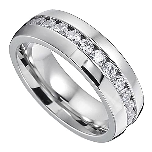 Flamereflection 8Mm Stainless Steel Eternity Round Cubic Zirconia Unisex Engagement Wedding Band Ring Size 8 #TOP1