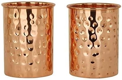 Set De 2 Verres à Eau En Cuivre Gravé – Bienfaits Santé, Style Arts & Crafts