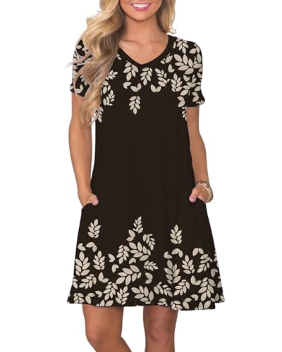 Image of COSSEN Women's Casual T Shirt Dress V-Neck Short Sleeves Swing Dresses Birthday Party Summer Travel Beach with Pocket