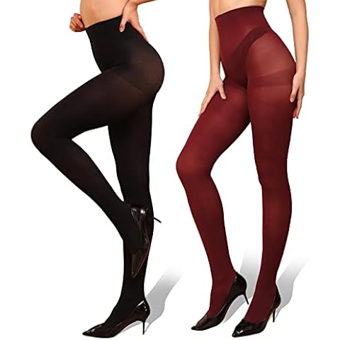 2 Pairs Super Opaque Tights Control Top Pantyhose For Women - - Large Cover