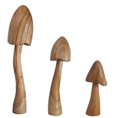 ART-CRAFT Naturnahe Holzpilz-Deko Set mit 3 handgeschnitzten Pilzen...
