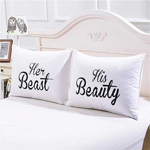 Dasyfly His Hers Couples Pillowcases,2Pcs Her Beast And His Beauty Pillow Case,Cute Couples Gifts Wedding Gifts V-Day Gifts For Girlfriend Boyfriend #TOP2