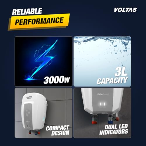 Image of Voltas Insta+ 3L Instant Water Heater 3000W, Warranty of 5 years on Tank, 2 Years on Heating Element, 2 Years on Product by Voltas | Copper Element (White)