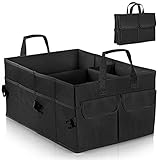 【Hervorragende Haltbarkeit】: Die O'woda Kofferraumtasche ist aus hochwertigem 1680D Oxford Polyester Material hergestellt, Die Fachteiler sind aus hochdichter Platte hergestellt, wird es nicht leicht gebogen oder kollabiert, wenn es Gewicht belastet wird. Außerdem hat unser Produkt eine wasserfeste Oberfläche und eine rutschfeste Unterseite, um Verrutschen zu verhindern.