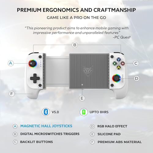 Image of EvoFox Deck Smartphone Gamepad with iPhone /Android, XBOX, HID & Keymap modes | Bluetooth v5.0 | Dual Vibration motors | Magnetic Hall 3D Joysticks | RGB Lighting and Backlit Controls