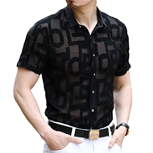 Chemise transparente homme manches courtes noire ajustée anti-chaleur longueur courte XL