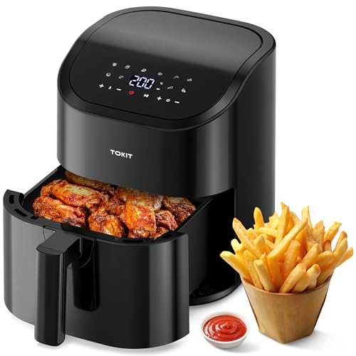 TOKIT 1500W Friggitrice ad Aria, Air Fryer 4,5 L Nero Compatto Con 10 Modalità Per Principianti - Aria Calda A 360°, Meno Rumore, Cottura Perfetta