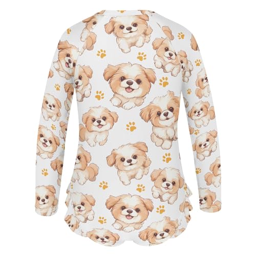 ALAZA Puppy Dog Footprint Girls One Piece Swimsuit Long Sleeve Rash Guard Swimsuits UV 50+ Swimwear Zipper3