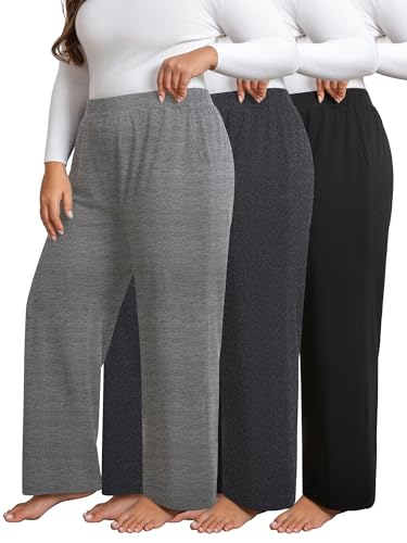 3 Pack Women's Plus Size Sweatpants, High Waist Wide Leg Pants, Loose Casual Pajama Pants, Yoga Pants with Pockets