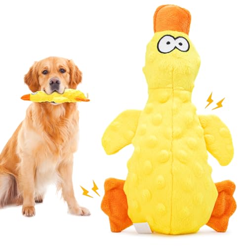 RAYITO Duck Dog Toys, Yellow Squeaky Dogs Toys Interactive Dogs Toy Durable Dog Chew Toys Dogs Soft Toy with Crinkle Paper for Small Medium Large Dogs Playing and Training