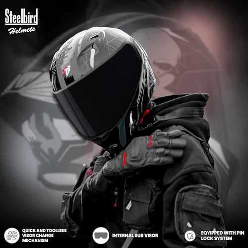 Image of Steelbird SBA-20 Strange ISI Certified Flip-Up Graphic Helmet for Men and Women with Inner Silver Sun Shield