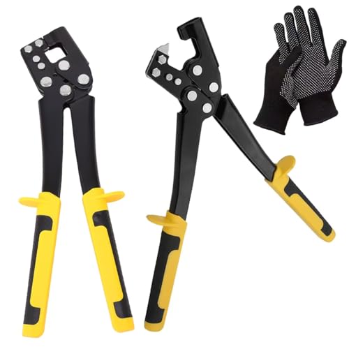 QingWing Pinza Perforadora de Quillas de Acero Ligero, Amarillo Crimpadora Pladur, Equipado con Guantes Crimper Drywall para Perfiles Metálicos, Trabajos en Yeso, Proyectos de Decoración