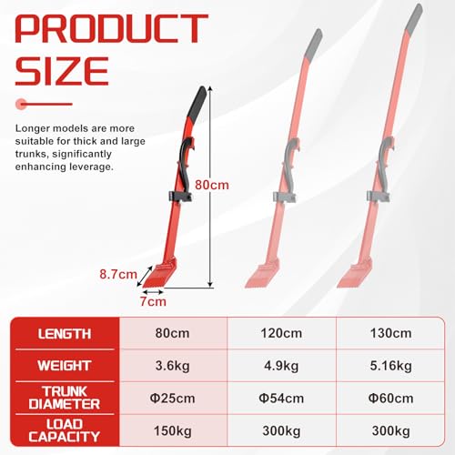 EFUTURETIME 80cm Fällheber mit Wendehaken, Stammwender Geschmiedeter Kantheber für Stämme bis 250mm, Wendehilfe Fällhilfe Universelle zum Wenden und Bewegen von Stämmenn, Rot