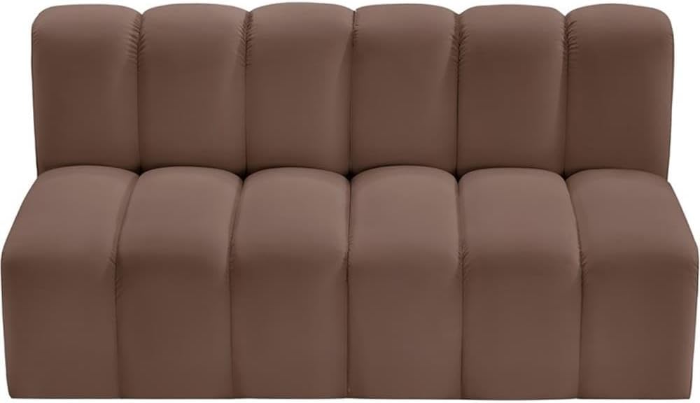 BOWERY HILL Contemporary Modular Sectional Sofa, 60" W x 31" D x 30" H, Vegan Leather Upholstery, Brown Color, Deep Channel Tufting, Versatile Design for Living Room or Home Office