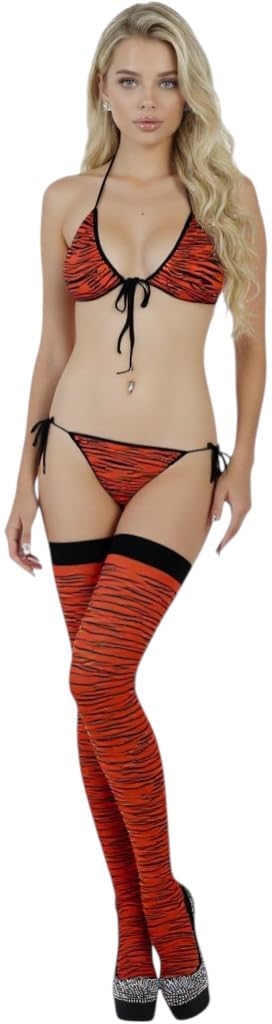 ToBeInStyle Women's Crochet Lace Up Tube Top with G-String and Thigh Hi
