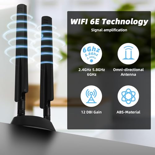 Antena WiFi 6 6E Tri-Band WiFi 12DBI PC WLAN Amplificador de sinal de antena com base magnética e ca
