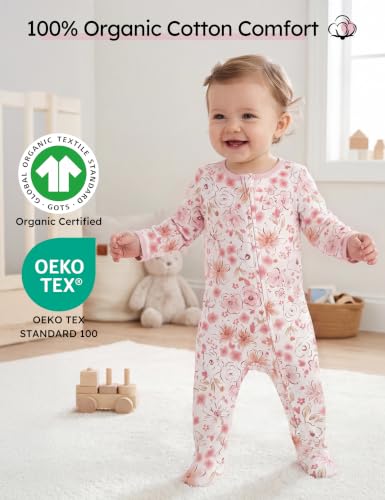 Image of Yoofoss Baby Pajamas 100% Organic Cotton Baby Sleepers for Newborn 0-3 3-6 6-9 Months Boys Girl Clothes 3pcs Footed PJs