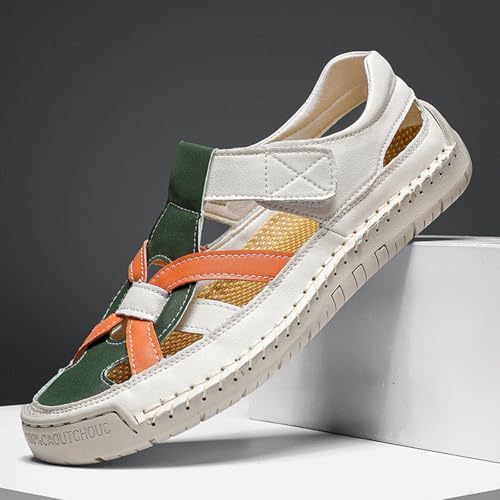 Men's Summer Casual Leather Sandals for Outdoor Beach Walking Comfortable Slip-On Low Heel Fisherman Shoes with3