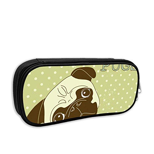 Preisvergleich Produktbild Büro Schreibwaren Aufbewahrungstasche Kosmetiktasche Bleistift Fall-niedlichen kleinen Hund mit geneigtem Kopf mit schönen Ausdruck Ich liebe Möpse Haustier