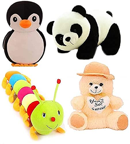 Crispy Toys Soft Toy Combo Pack of Black Penguin, Panda, Caterpillar & Cream Cap Teddy Bear Hugable Lovable Plush Stuffed Toy for Babies and Kids (B09HV51R6B) Amazon Price History, Amazon Price Tracker