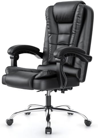 rattantree Executive Office Chair with High Back Large Seat, Durable Ergonomic Recliner PU Leather Computer with Tilt Function, Desk Chair for Office and Home (Black, PU)
