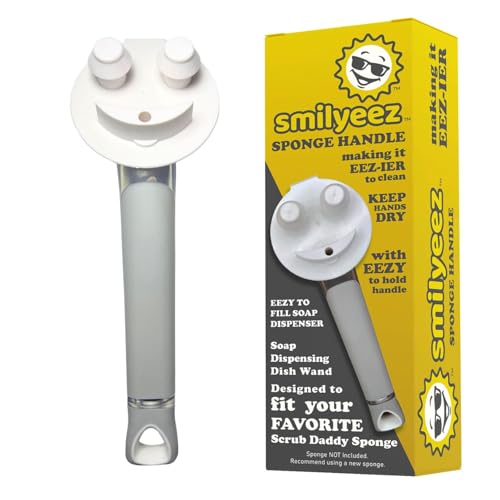 Image of The Original Smiling Handle Soap Dispensing Handle by Smilyeez for the Smiling Sponge & Smilyeez Dishwand (Grey /White Combo) Wand with Sponge