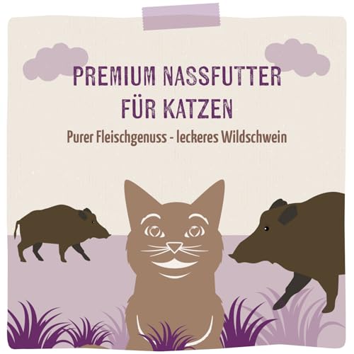 MjAMjAM - Premium Nassfutter für Katzen - Purer Fleischgenuss - leckeres Wildschwein pur, 6er Pack (6x400g), getreidefrei