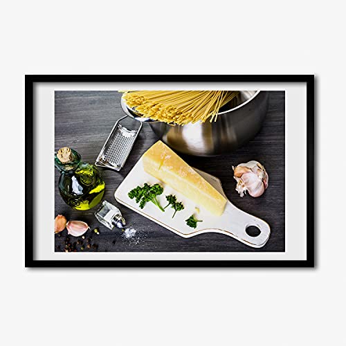 Affiche pâtes à l'ail avec son cadre MDF photo 60x40 cm pour rompre la monotonie d'un mur blanc