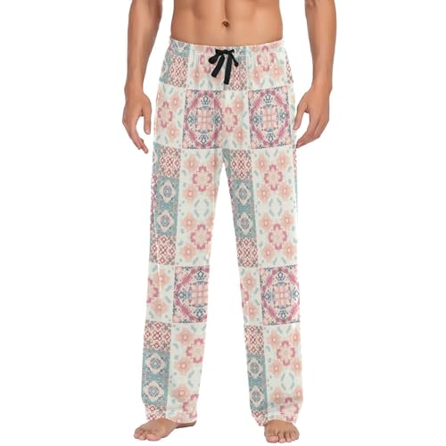 Pastel Geo-floral Men's Pajama Pants Soft Lounge Lightweight with Drawstring and Pockets