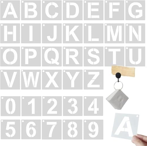 BUCHSTABEN SCHABLONE SET 36-teilig: Wiederverwendbare Buchstaben & Zahlen - 2 Zoll (5cm) normschriftschablone für Handlettering Basteln Malen DIY-Projekte