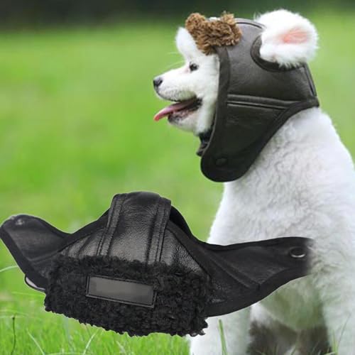 minkissy Fliegermütze Für Haustiere Verstellbare Pilotenmütze Schwarz XL Perfektes Kostüm Für Hunde Und Katzen Für Partys Fotoshootings Und Besondere Anlässe