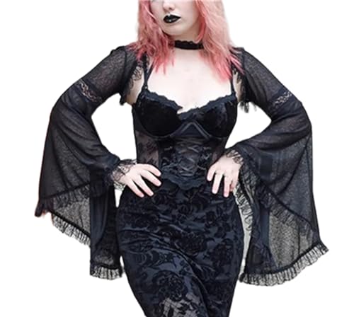 Image of Gothic Bolero Shrug Tops Women Goth Bell Long Sleeve Crop Top