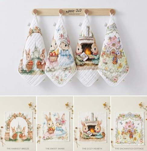 Image of Kassy Pop Baby Muslin Face Towel - Pack of 4 | Ultra Soft Baby Wipes Cum washtowel | 6 Layer Cotton | Reusable Hankies for Infants /Toddlers /Kids | 10 X 10 inches, Bunny Prints