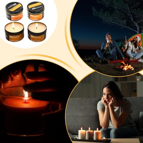 Notfall Kerzen - 4 Stück 24 Stunden Windgeschützt Lange Brenndauer - Überlebens-In Blechdosen Aus | Für Den Innenbereich Zuhause Party Garten Wandern Rucksacktour Und Abenteuer – Bild 5