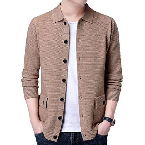 Pull tricoté à revers homme style rétro kaki XXXXL pour les journées d'automne