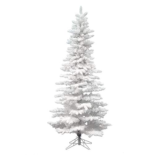 Vickerman 12' Flocked White Slim Artificial Christmas Tree, Unlit - Snow Covered Faux Tree - Seasonal Indoor Home Decor