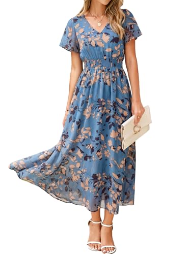 Simplee Womens Floral Maxi Dress - Short Sleeve Summer Boho