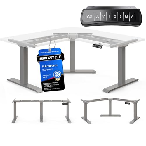 DESKSPACE Corner Elektrisch Höhenverstellbares Eckschreibtisch Gestell - 10 Jahre Gewährleistung, Ergonomischer winkelverstellbarer Steh-Sitz Schreibtisch Untergestell, Ecktischgestell (Graues)