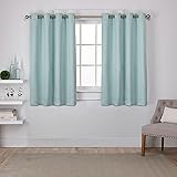 EXCLUSIVE HOME Sateen Twill Woven Room Darkening Blackout Grommet Top Curtain Panel Pair, 52'x63', Seafoam