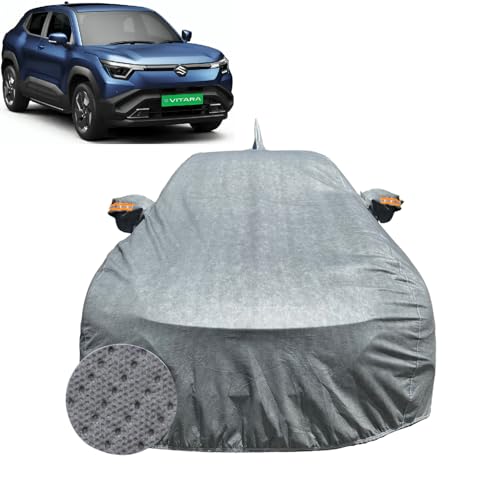 Image of Car Cover For Maruti Suzuki e Vitara (2026) | 100% Waterproof Cover with Antenna & REFLECTIVE Mirror Pockets | Dustproof, Scratchproof, Heatproof Vitara EV Car Cover |Soft Cotton Lining| GREY