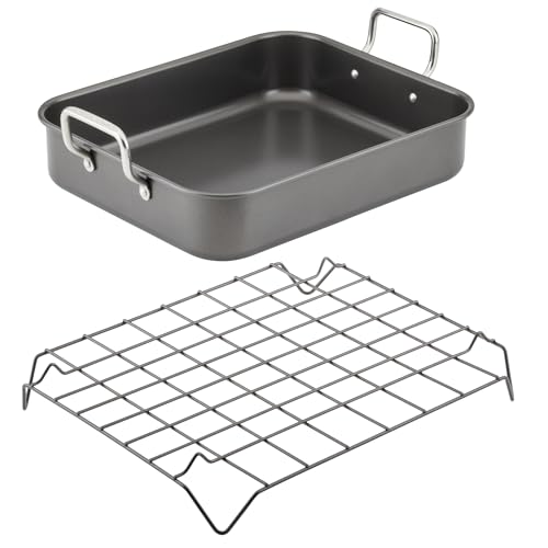 Rachael Ray Bakeware Nonstick Roaster/Roasting Pan with Reversible Rack, 16.5 Inch x 13.5 Inch, Gray by Rachael Ray - Image 9