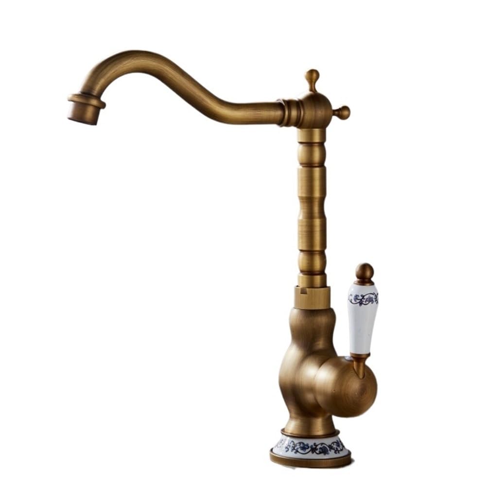 Kitchen Faucets Antique Kitchen Sink Mixer Deck Mounted Single Handle Bathroom Faucet Brass Hot and Cold Tap AC8101