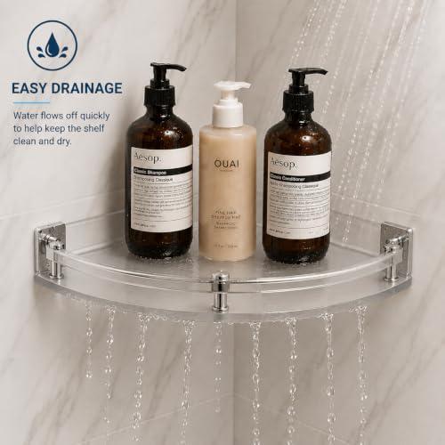 Image of Urban Elite Acrylic Bathroom Corner Shelf Set of 3 - Unbreakable Transparent Wall Mount Organizer (8 inch, 10 inch, 12 inch) | Rust-Proof, High Load Capacity Storage Rack for Bathroom, Kitchen & Home