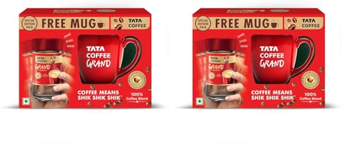 Image of Tata Coffee Grand Premium Instant Coffee | Special Edition Pack | Instant Coffee Blend | With Flavour Locked Decoction Crystals| 45g Jar with Mug (Pack of 2)