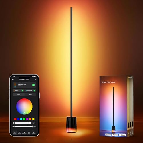 Image of Brizled Floor Lamp, LED Corner Bedroom Lamp, Alexa Compatible RGBCW 1725 lm | Modern Matter /Google Floor Lamp; 75+ Scene Modes Office Living Room Dimmable Corner Lamp with Lighting Base, Music Sync; DIY